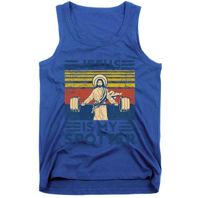 Funny Gym Jesus Is My Spotter Funny Workout Jesus Tank Top