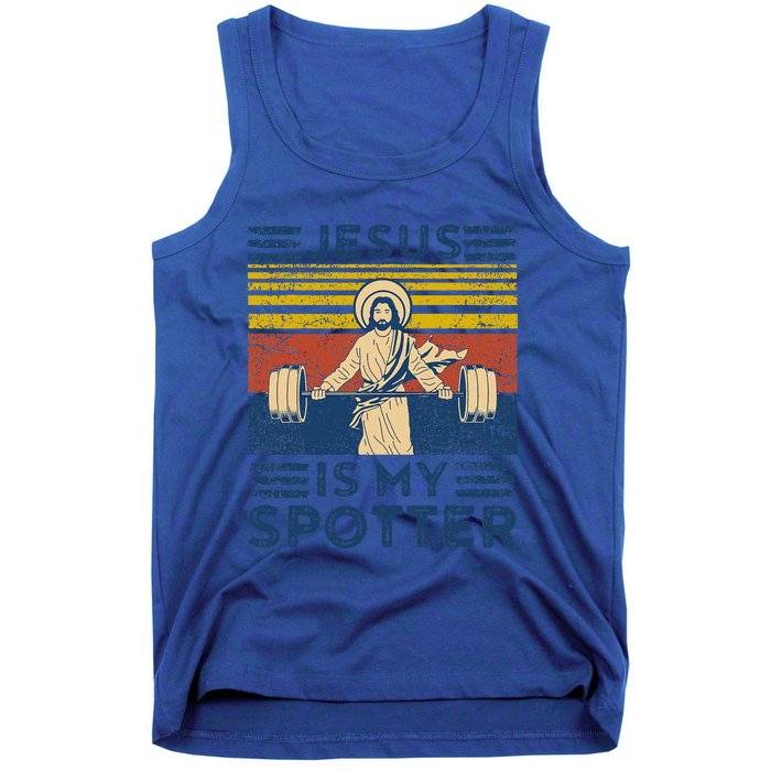 Funny Gym Jesus Is My Spotter Funny Workout Jesus Tank Top