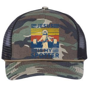 Funny Gym Jesus Is My Spotter Funny Workout Jesus Retro Rope Trucker Hat Cap