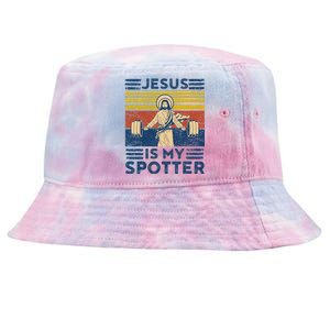 Funny Gym Jesus Is My Spotter Funny Workout Jesus Tie-Dyed Bucket Hat