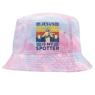 Funny Gym Jesus Is My Spotter Funny Workout Jesus Tie-Dyed Bucket Hat