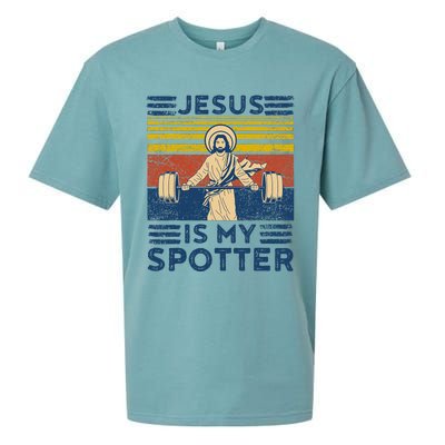 Funny Gym Jesus Is My Spotter Funny Workout Jesus Sueded Cloud Jersey T-Shirt