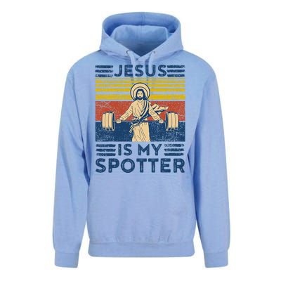 Funny Gym Jesus Is My Spotter Funny Workout Jesus Unisex Surf Hoodie