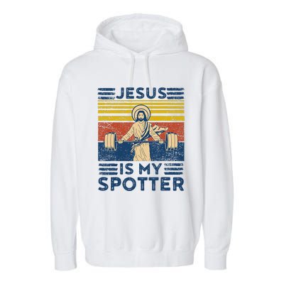 Funny Gym Jesus Is My Spotter Funny Workout Jesus Garment-Dyed Fleece Hoodie