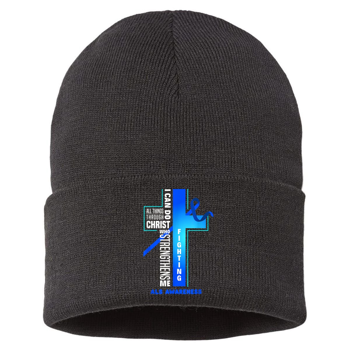 Faith God Jesus Christ ALS Warrior ALS Fighter ALS Awareness Sustainable Knit Beanie