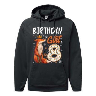 Funny Gift Kids Fox Animal Lovers 8th Birthday Girl Fox Bday 8 Year Old Gift Performance Fleece Hoodie