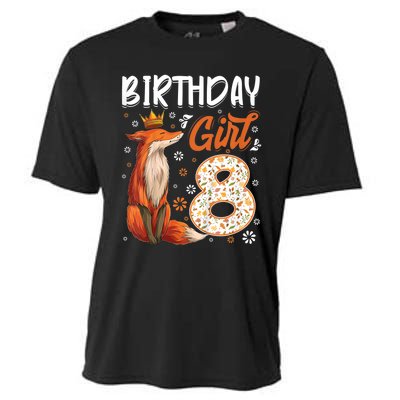 Funny Gift Kids Fox Animal Lovers 8th Birthday Girl Fox Bday 8 Year Old Gift Cooling Performance Crew T-Shirt