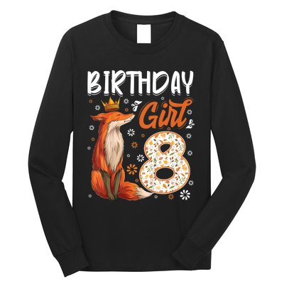 Funny Gift Kids Fox Animal Lovers 8th Birthday Girl Fox Bday 8 Year Old Gift Long Sleeve Shirt