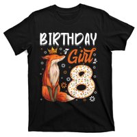 Funny Gift Kids Fox Animal Lovers 8th Birthday Girl Fox Bday 8 Year Old Gift T-Shirt