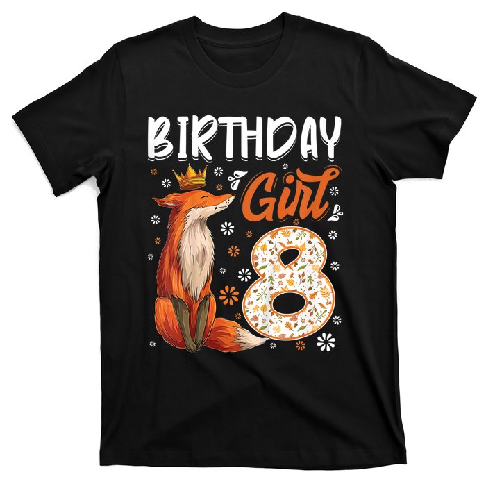 Funny Gift Kids Fox Animal Lovers 8th Birthday Girl Fox Bday 8 Year Old Gift T-Shirt