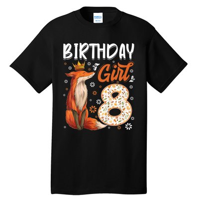 Funny Gift Kids Fox Animal Lovers 8th Birthday Girl Fox Bday 8 Year Old Gift Tall T-Shirt