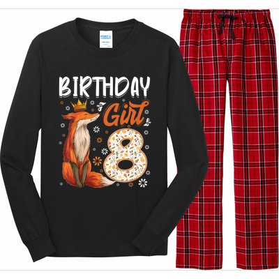 Funny Gift Kids Fox Animal Lovers 8th Birthday Girl Fox Bday 8 Year Old Gift Long Sleeve Pajama Set