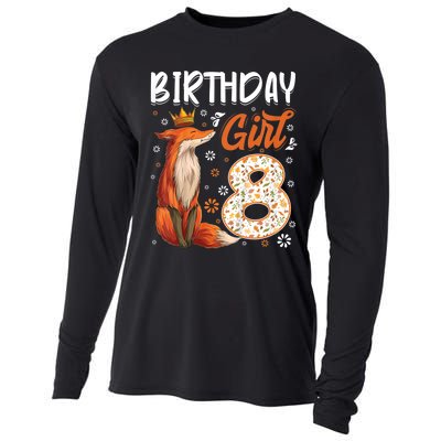 Funny Gift Kids Fox Animal Lovers 8th Birthday Girl Fox Bday 8 Year Old Gift Cooling Performance Long Sleeve Crew