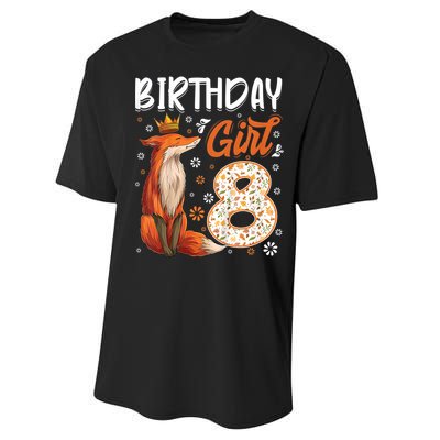 Funny Gift Kids Fox Animal Lovers 8th Birthday Girl Fox Bday 8 Year Old Gift Performance Sprint T-Shirt