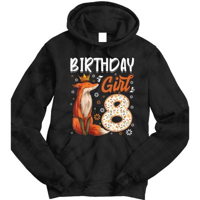 Funny Gift Kids Fox Animal Lovers 8th Birthday Girl Fox Bday 8 Year Old Gift Tie Dye Hoodie