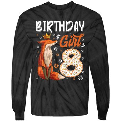 Funny Gift Kids Fox Animal Lovers 8th Birthday Girl Fox Bday 8 Year Old Gift Tie-Dye Long Sleeve Shirt