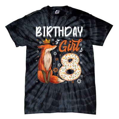 Funny Gift Kids Fox Animal Lovers 8th Birthday Girl Fox Bday 8 Year Old Gift Tie-Dye T-Shirt