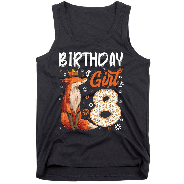 Funny Gift Kids Fox Animal Lovers 8th Birthday Girl Fox Bday 8 Year Old Gift Tank Top