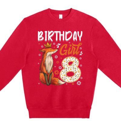 Funny Gift Kids Fox Animal Lovers 8th Birthday Girl Fox Bday 8 Year Old Gift Premium Crewneck Sweatshirt