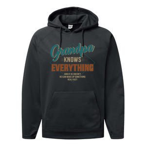 Funny grandpa knows everything for father's day Performance Fleece Hoodie