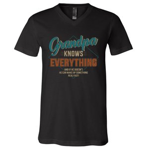 Funny grandpa knows everything for father's day V-Neck T-Shirt