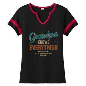 Funny Grandpa Knows Everything For Fathers Day Great Gift Ladies Halftime Notch Neck Tee