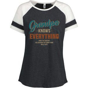 Funny Grandpa Knows Everything For Fathers Day Great Gift Enza Ladies Jersey Colorblock Tee