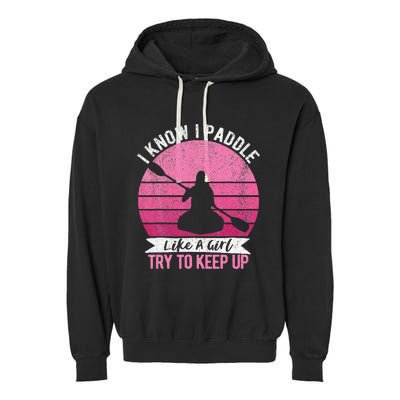 Funny Girl Kayak Retro Kayaking Paddling Garment-Dyed Fleece Hoodie