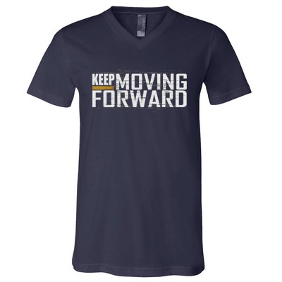 Fitness Gym Keep Moving Forward (Art In Front And Back) V-Neck T-Shirt