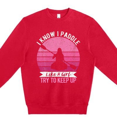 Funny Girl Kayak Retro Kayaking Paddling For Women Premium Crewneck Sweatshirt