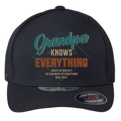 Funny Grandpa Knows Everything For Fathers Day Flexfit Unipanel Trucker Cap