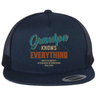 Funny Grandpa Knows Everything For Fathers Day Flat Bill Trucker Hat