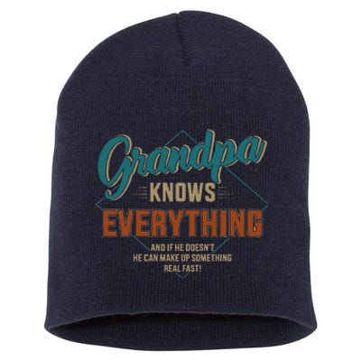 Funny Grandpa Knows Everything For Fathers Day Short Acrylic Beanie