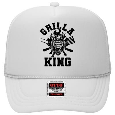 Funny Grilla King Gorilla King Of The Grill High Crown Mesh Back Trucker Hat