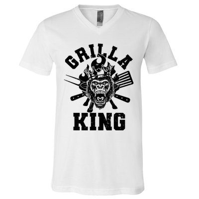 Funny Grilla King Gorilla King Of The Grill V-Neck T-Shirt