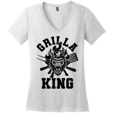 Funny Grilla King Gorilla King Of The Grill Women's V-Neck T-Shirt