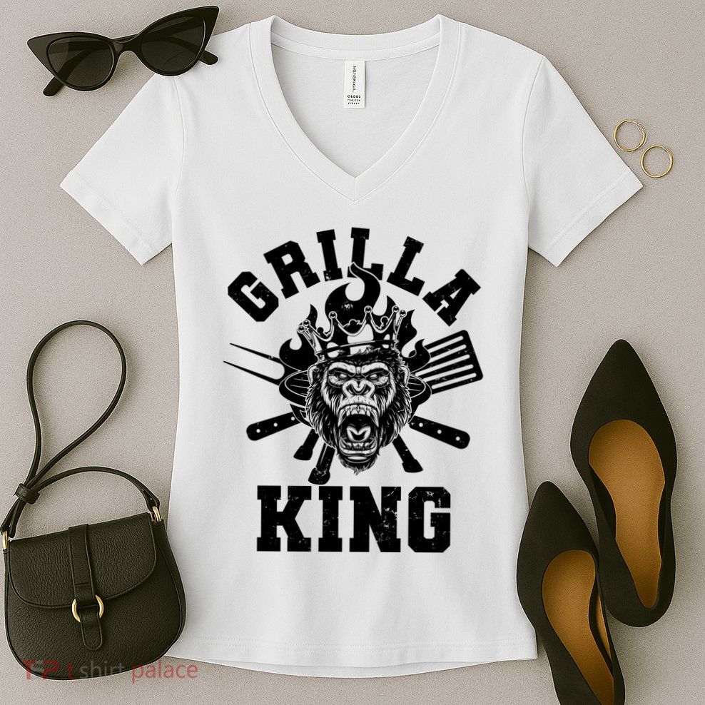 Funny Grilla King Gorilla King Of The Grill Women's V-Neck T-Shirt