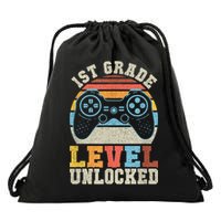 First Grade Level Unlocked Gamer 1st Day Of School Boys Drawstring Bag