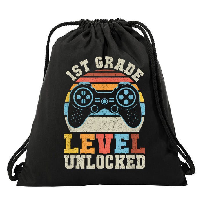 First Grade Level Unlocked Gamer 1st Day Of School Boys Drawstring Bag