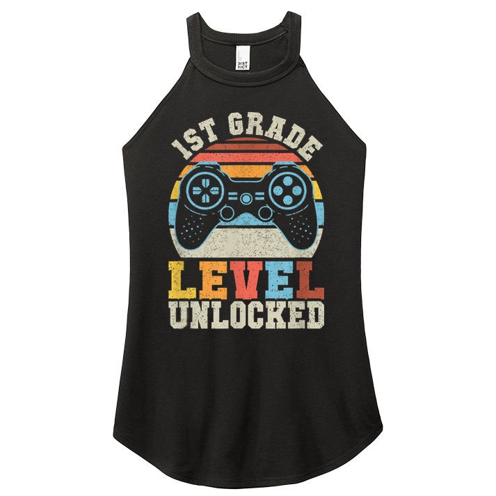 First Grade Level Unlocked Gamer 1st Day Of School Boys Women's Perfect Tri Rocker Tank