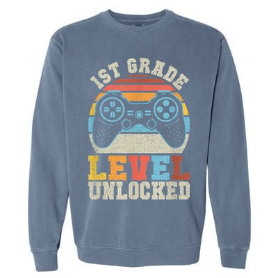 First Grade Level Unlocked Gamer 1st Day Of School Boys Garment-Dyed Sweatshirt