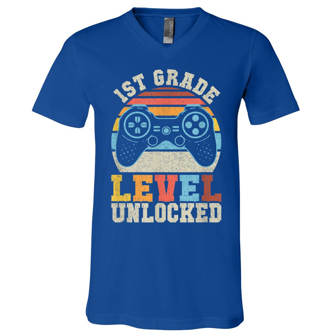 First Grade Level Unlocked Gamer 1st Day Of School Boys V-Neck T-Shirt