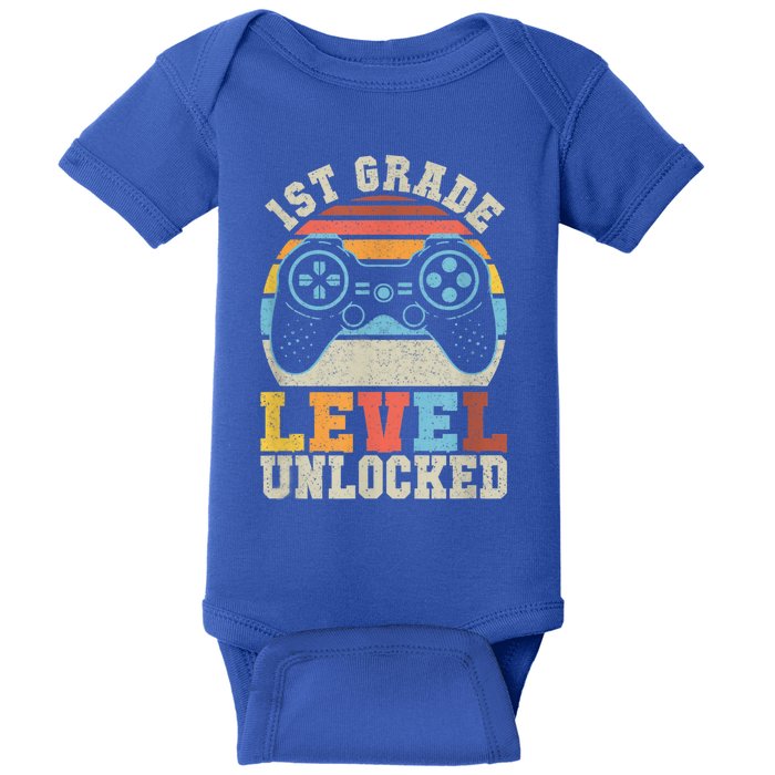 First Grade Level Unlocked Gamer 1st Day Of School Boys Baby Bodysuit