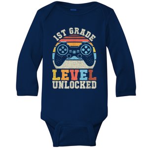 First Grade Level Unlocked Gamer 1st Day Of School Boys Baby Long Sleeve Bodysuit