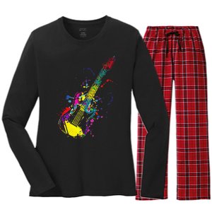 Funny Guitar Lovers Guitarist Musician Band Playing Women's Long Sleeve Flannel Pajama Set 