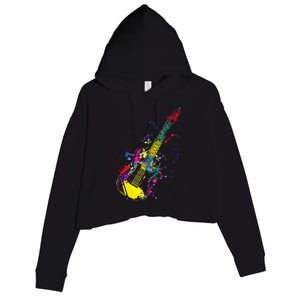 Funny Guitar Lovers Guitarist Musician Band Playing Crop Fleece Hoodie