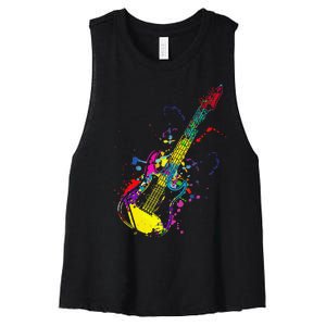 Funny Guitar Lovers Guitarist Musician Band Playing Women's Racerback Cropped Tank