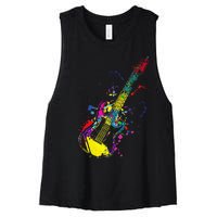 Funny Guitar Lovers Guitarist Musician Band Playing Women's Racerback Cropped Tank