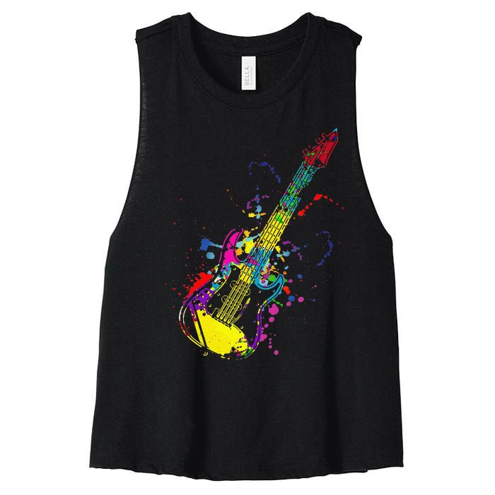 Funny Guitar Lovers Guitarist Musician Band Playing Women's Racerback Cropped Tank