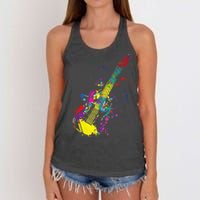 Funny Guitar Lovers Guitarist Musician Band Playing Women's Knotted Racerback Tank